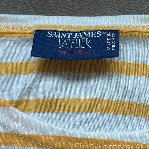 Saint James Yellow and White Stripes Long Sleeves Tee US 10 - Picture 3 of 5